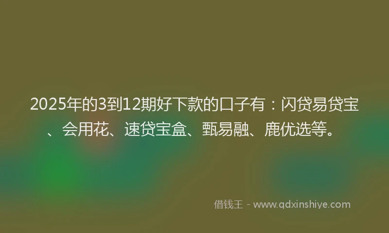 2025年的3到12期好下款的口子有：闪贷易贷宝、会用花、速贷宝盒、甄易融、鹿优选等。