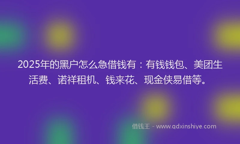 2025年的黑户怎么急借钱有：有钱钱包、美团生活费、诺祥租机、钱来花、现金侠易借等。
