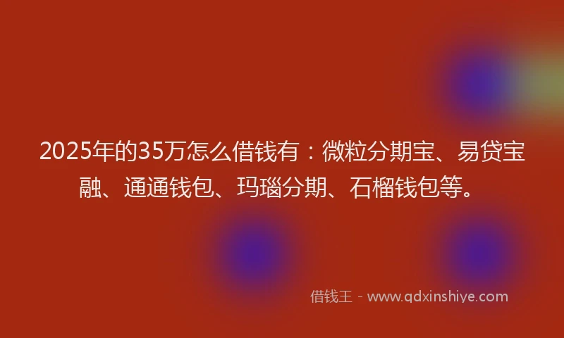 2025年的35万怎么借钱有：微粒分期宝、易贷宝融、通通钱包、玛瑙分期、石榴钱包等。