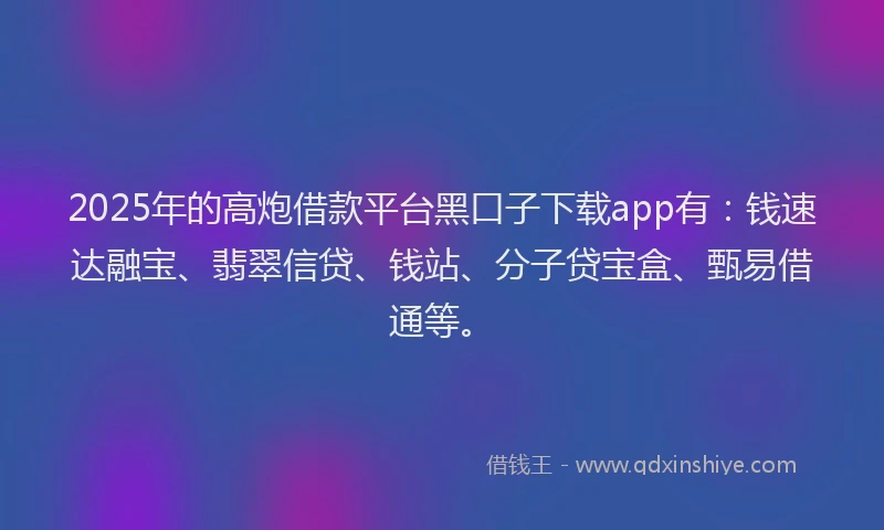 2025年的高炮借款平台黑口子下载app有：钱速达融宝、翡翠信贷、钱站、分子贷宝盒、甄易借通等。