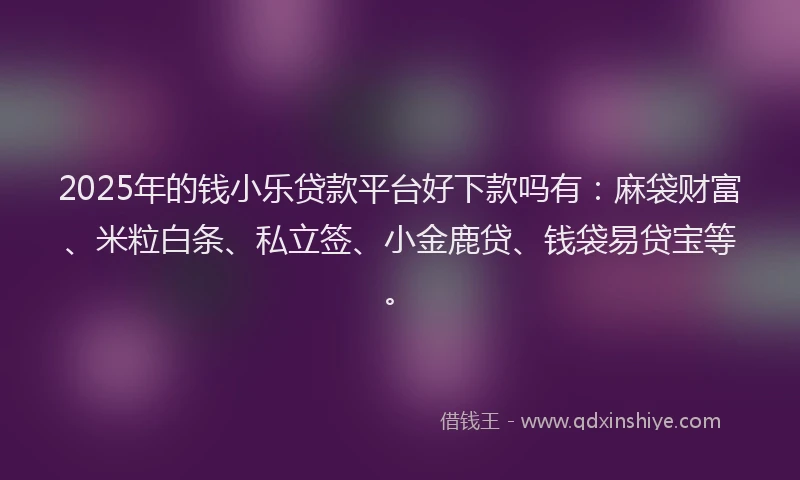 2025年的钱小乐贷款平台好下款吗有：麻袋财富、米粒白条、私立签、小金鹿贷、钱袋易贷宝等。