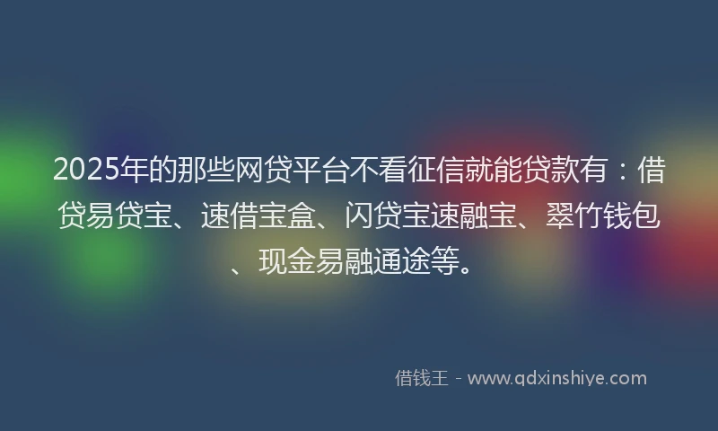 2025年的那些网贷平台不看征信就能贷款有：借贷易贷宝、速借宝盒、闪贷宝速融宝、翠竹钱包、现金易融通途等。