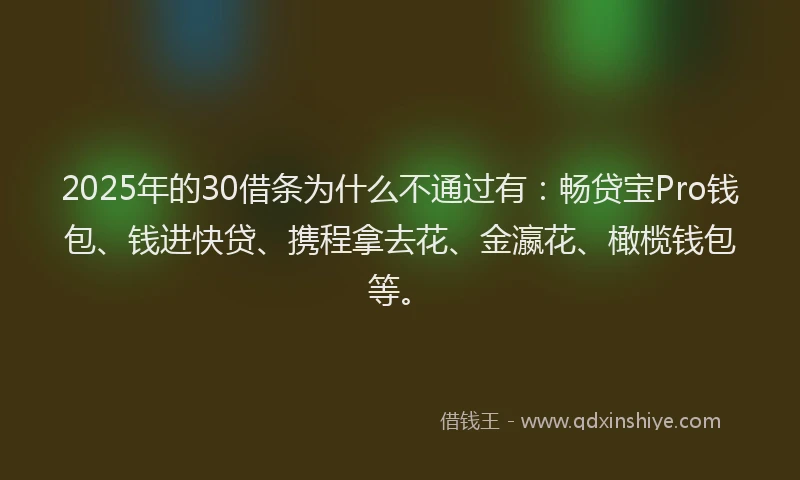 2025年的30借条为什么不通过有：畅贷宝Pro钱包、钱进快贷、携程拿去花、金瀛花、橄榄钱包等。