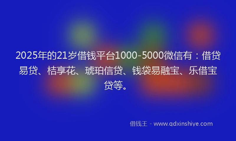 2025年的21岁借钱平台1000-5000微信有：借贷易贷、桔享花、琥珀信贷、钱袋易融宝、乐借宝贷等。