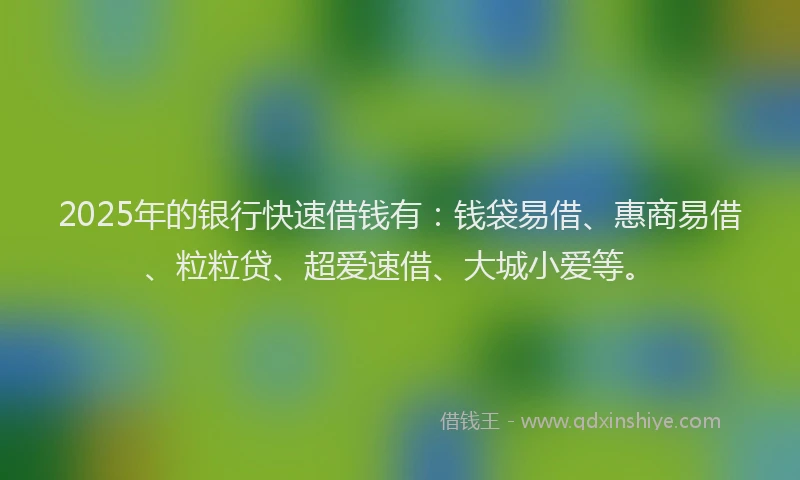 2025年的银行快速借钱有：钱袋易借、惠商易借、粒粒贷、超爱速借、大城小爱等。
