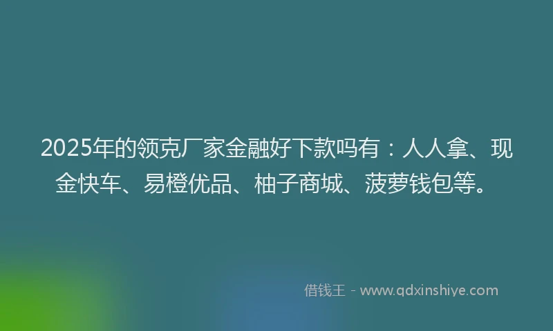 2025年的领克厂家金融好下款吗有：人人拿、现金快车、易橙优品、柚子商城、菠萝钱包等。