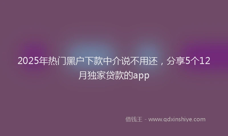 2025年热门黑户下款中介说不用还，分享5个12月独家贷款的app