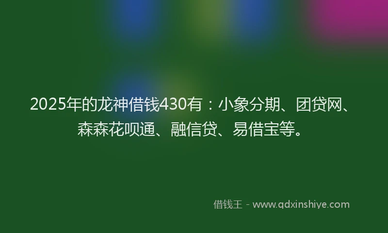 2025年的龙神借钱430有：小象分期、团贷网、森森花呗通、融信贷、易借宝等。