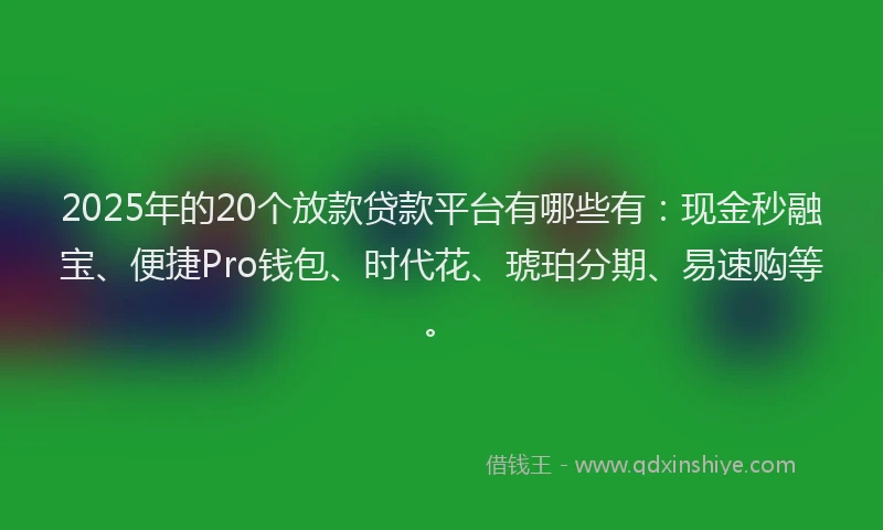 2025年的20个放款贷款平台有哪些有:现金秒融宝、便捷Pro钱包、时代花、琥珀分期、易速购等。