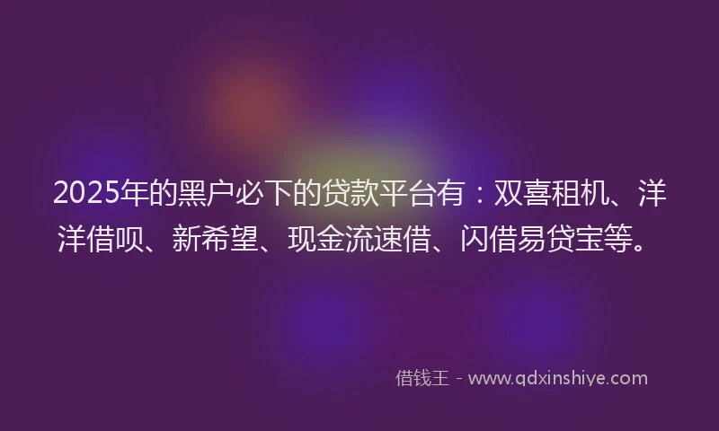 2025年的黑户必下的贷款平台有:双喜租机、洋洋借呗、新希望、现金流速借、闪借易贷宝等。