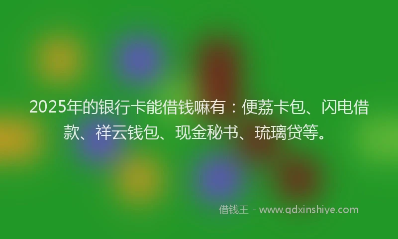 2025年的银行卡能借钱嘛有：便荔卡包、闪电借款、祥云钱包、现金秘书、琉璃贷等。