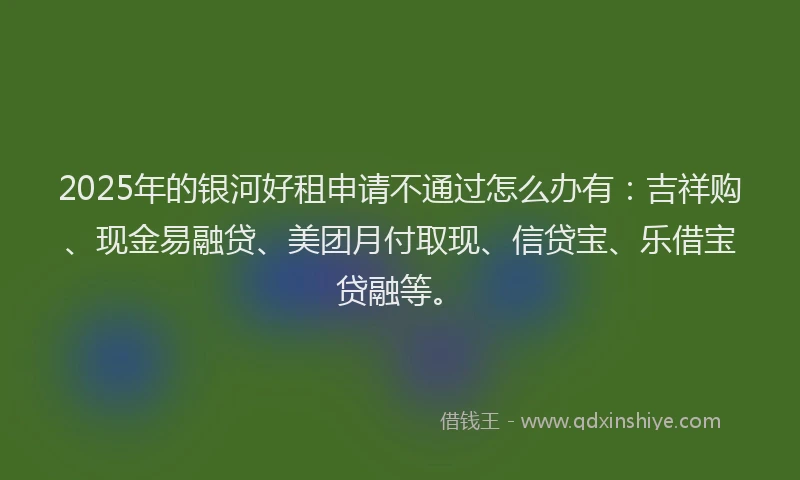 2025年的银河好租申请不通过怎么办有：吉祥购、现金易融贷、美团月付取现、信贷宝、乐借宝贷融等。