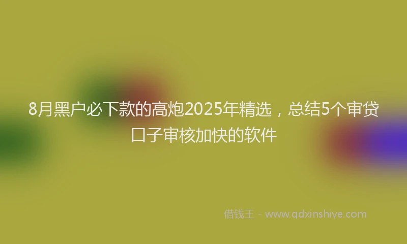 8月黑户必下款的高炮2025年精选，总结5个审贷口子审核加快的软件