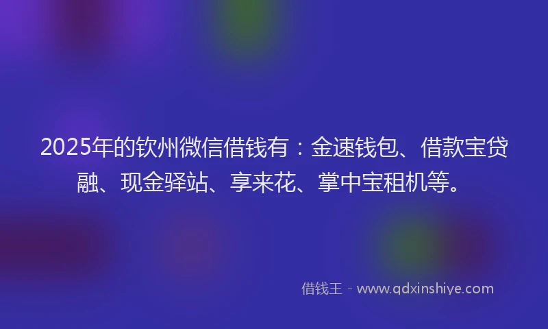 2025年的钦州微信借钱有：金速钱包、借款宝贷融、现金驿站、享来花、掌中宝租机等。