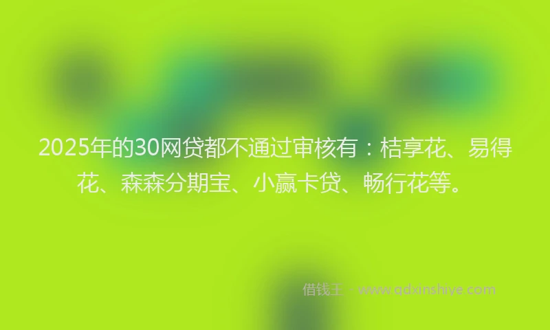 2025年的30网贷都不通过审核有：桔享花、易得花、森森分期宝、小赢卡贷、畅行花等。