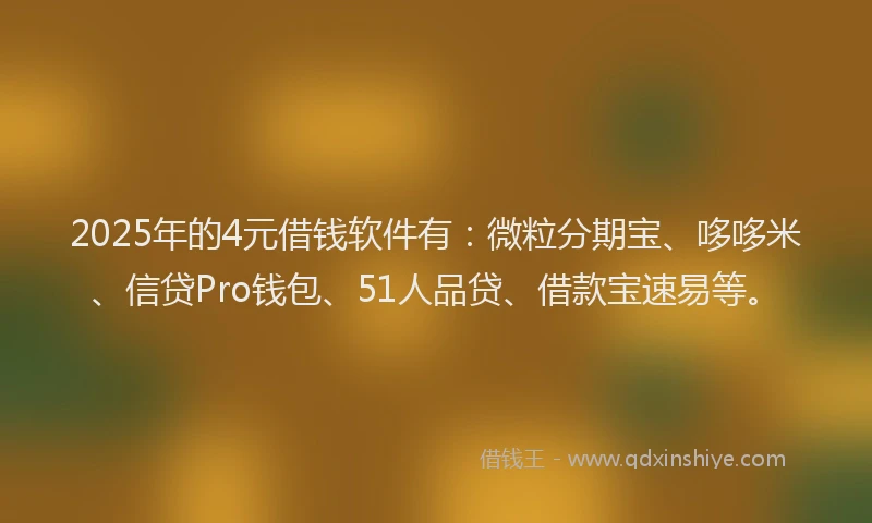 2025年的4元借钱软件有：微粒分期宝、哆哆米、信贷Pro钱包、51人品贷、借款宝速易等。