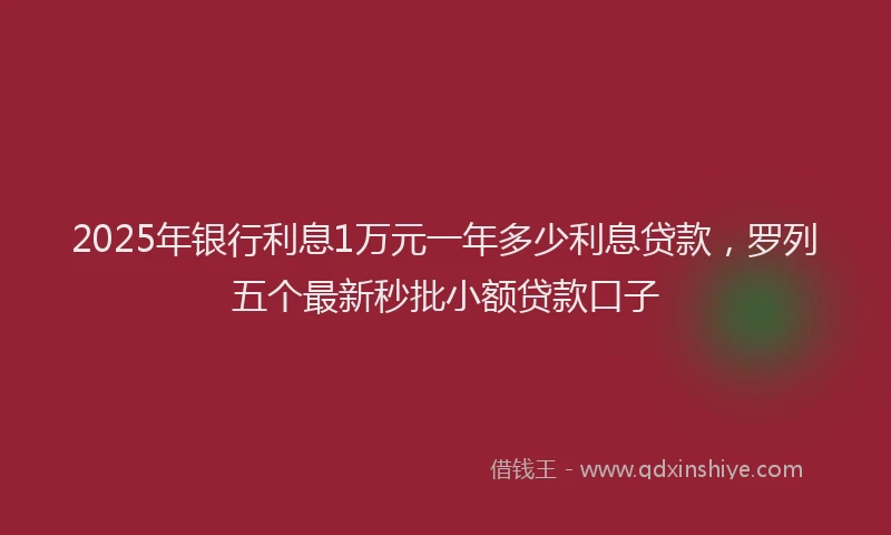 2025年银行利息1万元一年多少利息贷款，罗列五个最新秒批小额贷款口子