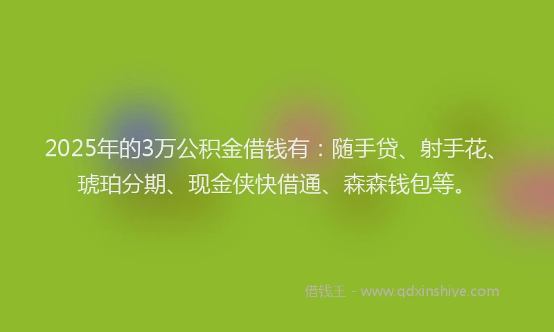 2025年的3万公积金借钱有：随手贷、射手花、琥珀分期、现金侠快借通、森森钱包等。