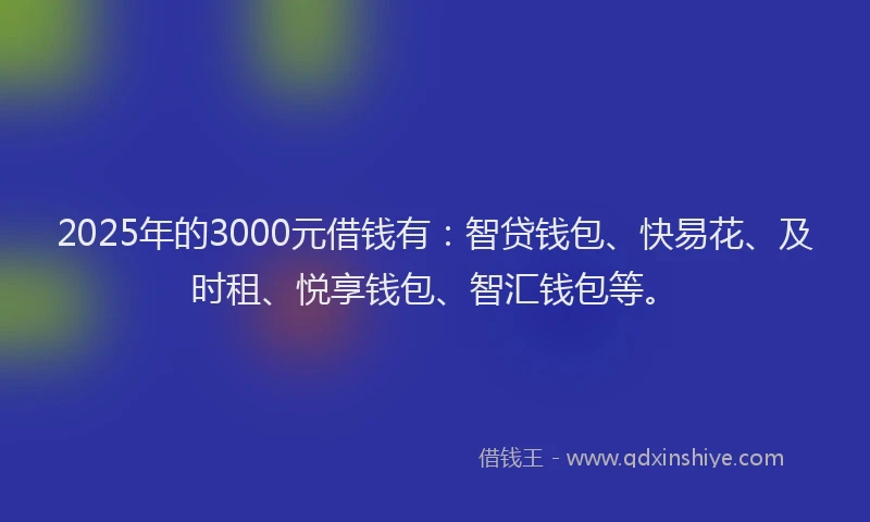 2025年的3000元借钱有：智贷钱包、快易花、及时租、悦享钱包、智汇钱包等。