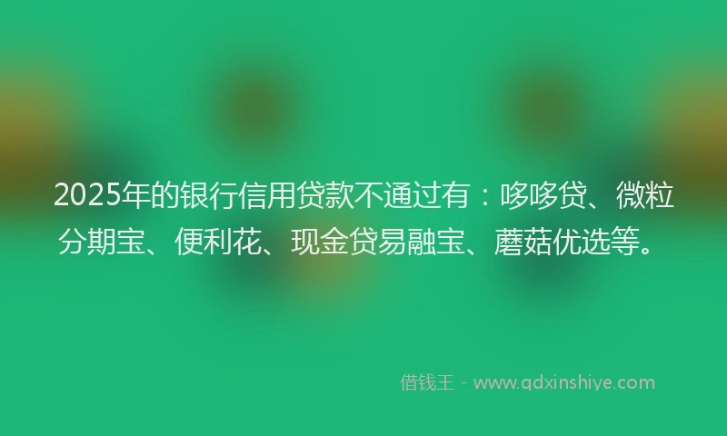 2025年的银行信用贷款不通过有：哆哆贷、微粒分期宝、便利花、现金贷易融宝、蘑菇优选等。