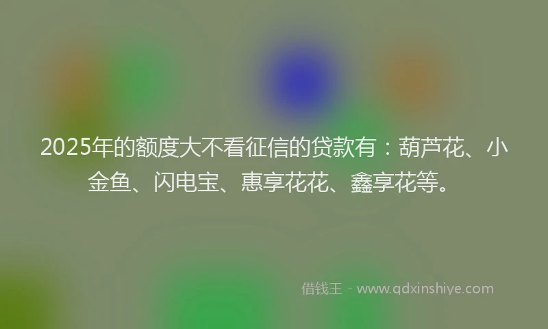 2025年的额度大不看征信的贷款有：葫芦花、小金鱼、闪电宝、惠享花花、鑫享花等。