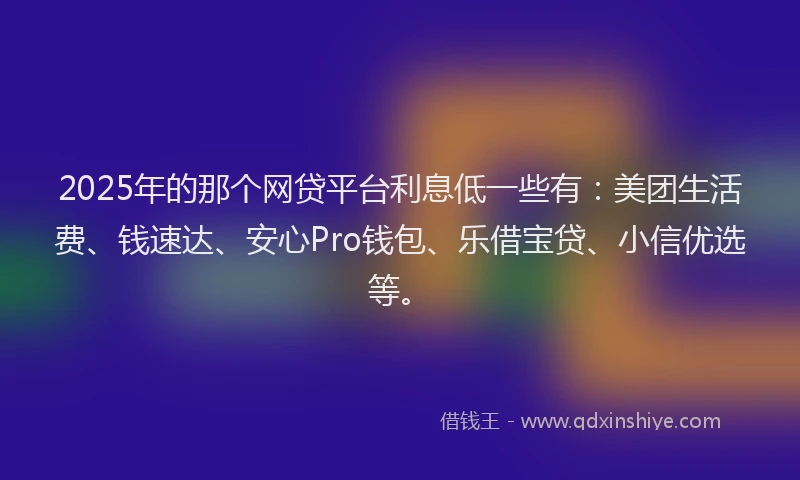 2025年的那个网贷平台利息低一些有：美团生活费、钱速达、安心Pro钱包、乐借宝贷、小信优选等。