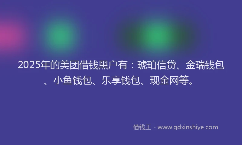 2025年的美团借钱黑户有：琥珀信贷、金瑞钱包、小鱼钱包、乐享钱包、现金网等。