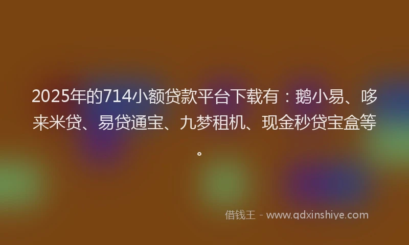 2025年的714小额贷款平台下载有：鹅小易、哆来米贷、易贷通宝、九梦租机、现金秒贷宝盒等。