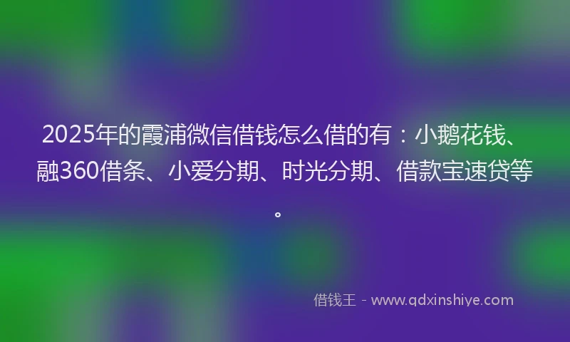 2025年的霞浦微信借钱怎么借的有：小鹅花钱、融360借条、小爱分期、时光分期、借款宝速贷等。