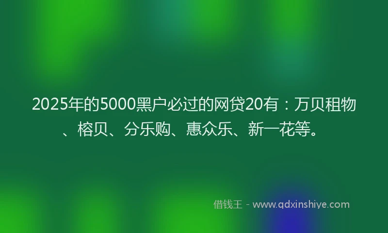 2025年的5000黑户必过的网贷20有：万贝租物、榕贝、分乐购、惠众乐、新一花等。