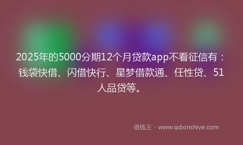 2025年的5000分期12个月贷款app不看征信有：钱袋快借、闪借快行、星梦借款通、任性贷、51人品贷等。