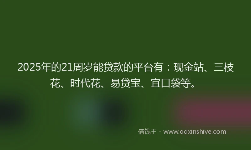 2025年的21周岁能贷款的平台有：现金站、三枝花、时代花、易贷宝、宜口袋等。