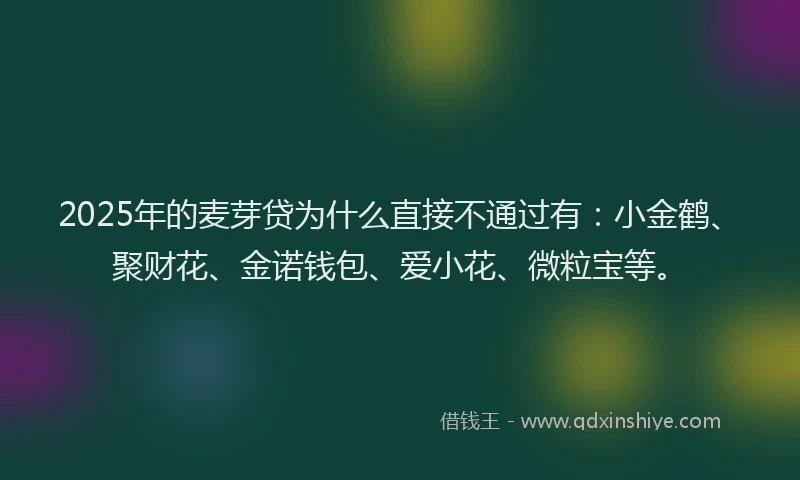 2025年的麦芽贷为什么直接不通过有：小金鹤、聚财花、金诺钱包、爱小花、微粒宝等。
