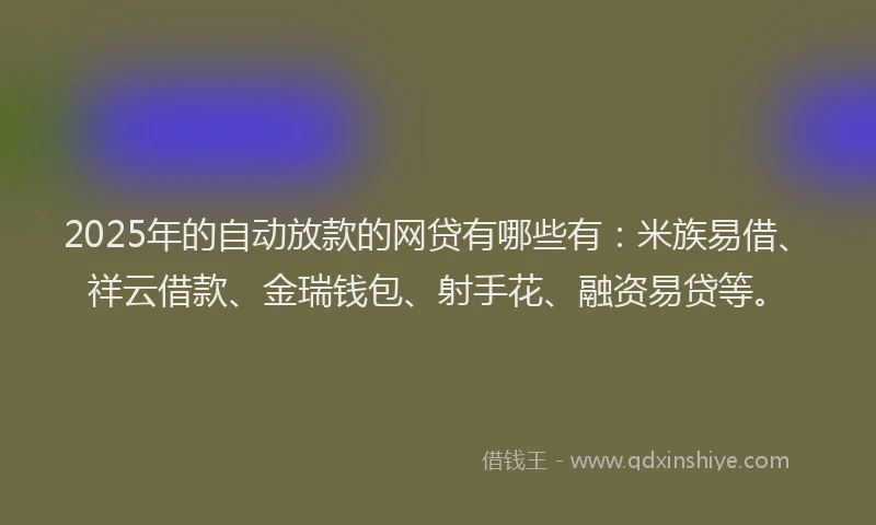2025年的自动放款的网贷有哪些有：米族易借、祥云借款、金瑞钱包、射手花、融资易贷等。