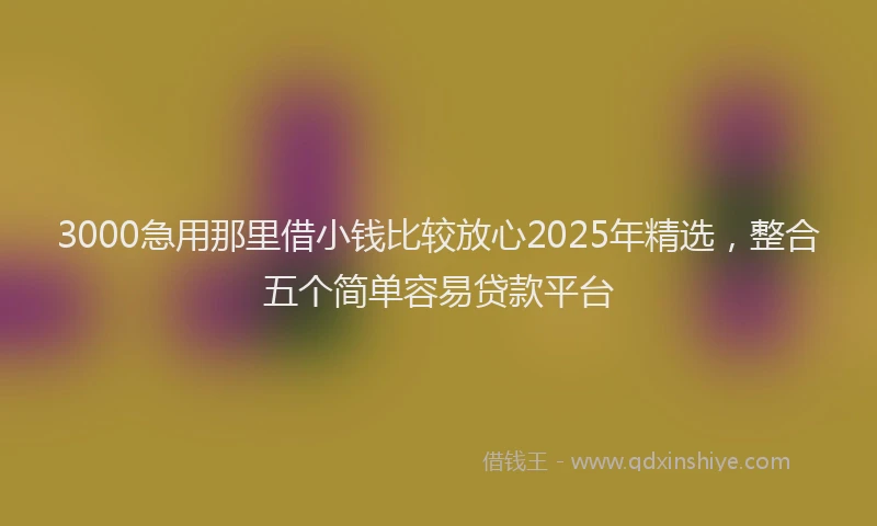 3000急用那里借小钱比较放心2025年精选，整合五个简单容易贷款平台