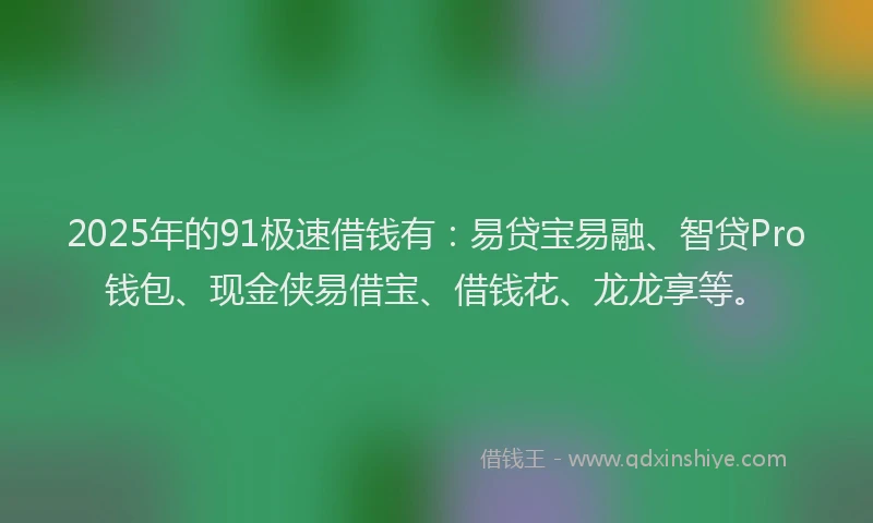 2025年的91极速借钱有：易贷宝易融、智贷Pro钱包、现金侠易借宝、借钱花、龙龙享等。