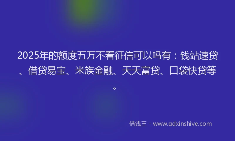 2025年的额度五万不看征信可以吗有:钱站速贷、借贷易宝、米族金融、天天富贷、口袋快贷等。