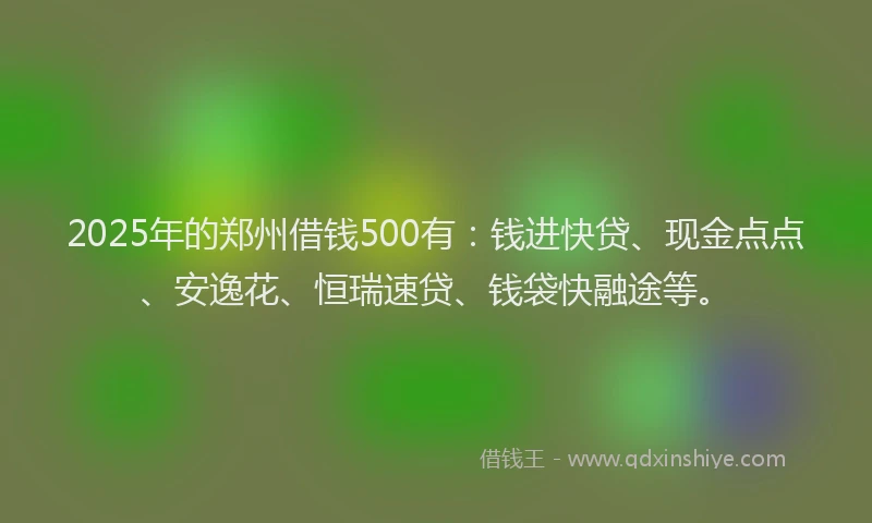 2025年的郑州借钱500有:钱进快贷、现金点点、安逸花、恒瑞速贷、钱袋快融途等。