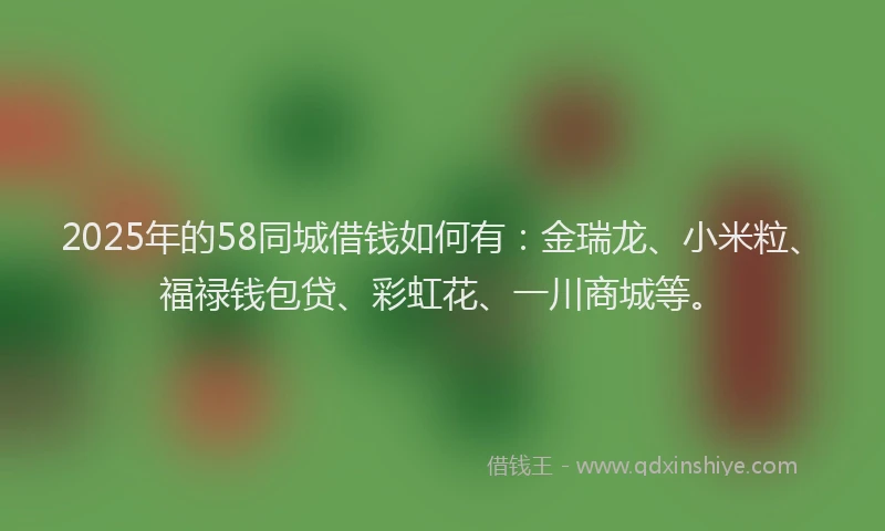 2025年的58同城借钱如何有：金瑞龙、小米粒、福禄钱包贷、彩虹花、一川商城等。