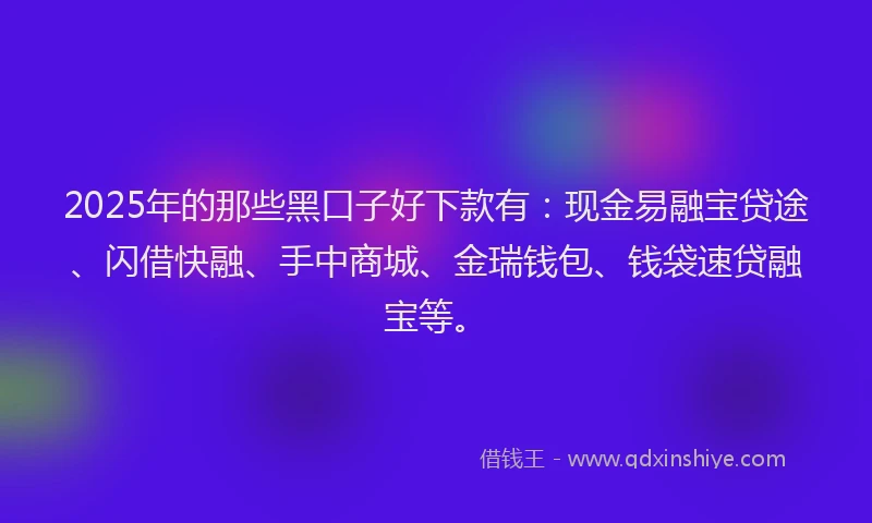 2025年的那些黑口子好下款有：现金易融宝贷途、闪借快融、手中商城、金瑞钱包、钱袋速贷融宝等。