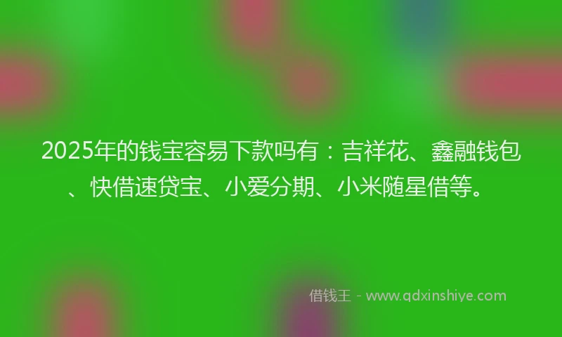 2025年的钱宝容易下款吗有：吉祥花、鑫融钱包、快借速贷宝、小爱分期、小米随星借等。
