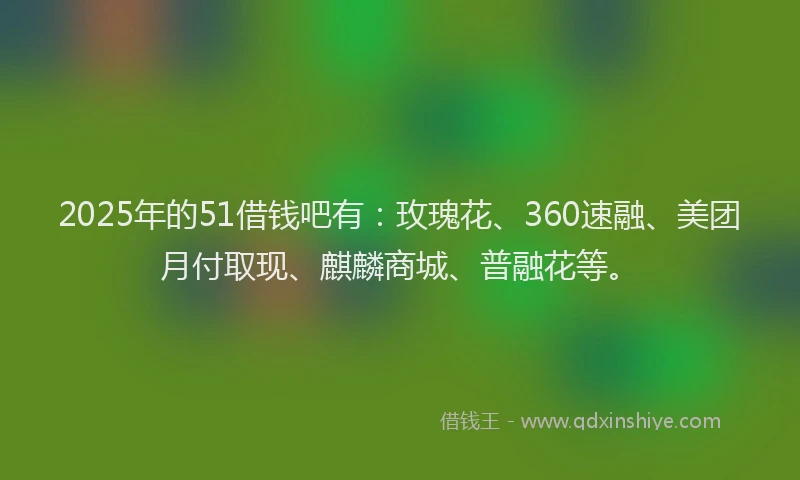 2025年的51借钱吧有：玫瑰花、360速融、美团月付取现、麒麟商城、普融花等。