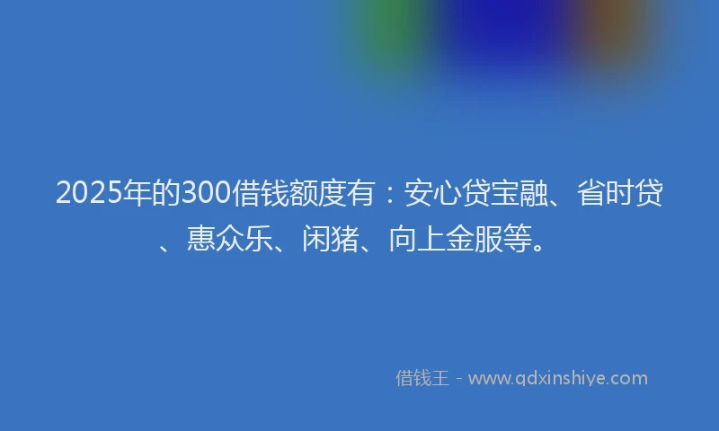 2025年的300借钱额度有：安心贷宝融、省时贷、惠众乐、闲猪、向上金服等。