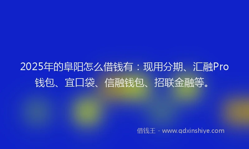 2025年的阜阳怎么借钱有:现用分期、汇融Pro钱包、宜口袋、信融钱包、招联金融等。