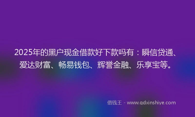 2025年的黑户现金借款好下款吗有：瞬信贷通、爱达财富、畅易钱包、辉誉金融、乐享宝等。