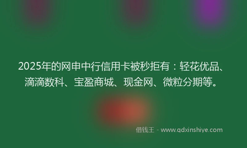 2025年的网申中行信用卡被秒拒有：轻花优品、滴滴数科、宝盈商城、现金网、微粒分期等。