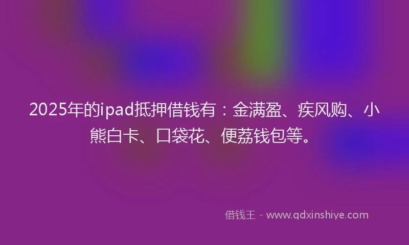 2025年的ipad抵押借钱有：金满盈、疾风购、小熊白卡、口袋花、便荔钱包等。