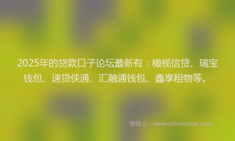2025年的贷款口子论坛最新有：橄榄信贷、瑞宝钱包、速贷侠通、汇融通钱包、鑫享租物等。