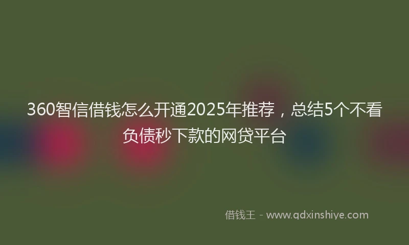 360智信借钱怎么开通2025年推荐，总结5个不看负债秒下款的网贷平台