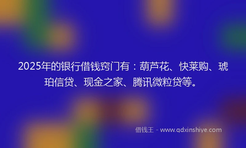 2025年的银行借钱窍门有：葫芦花、快莱购、琥珀信贷、现金之家、腾讯微粒贷等。
